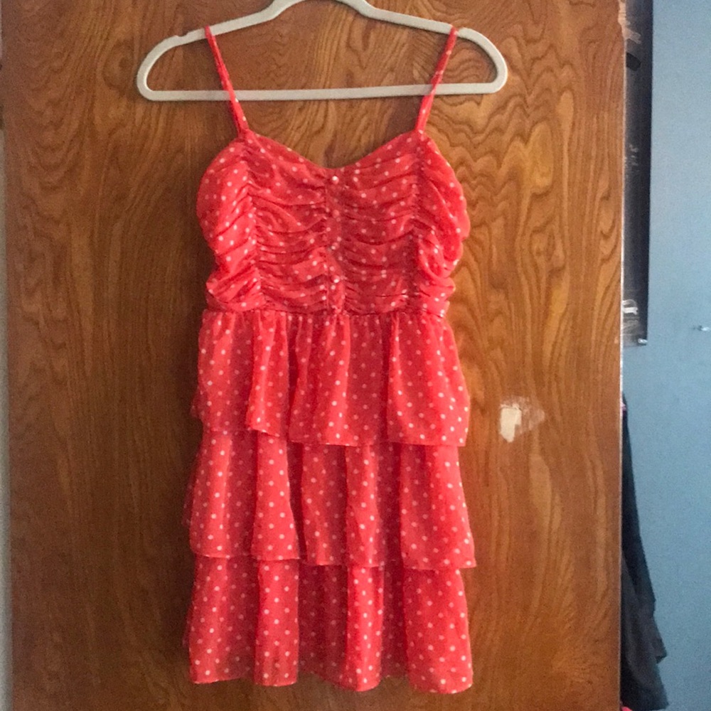 Coral/orange polka dot mini dress